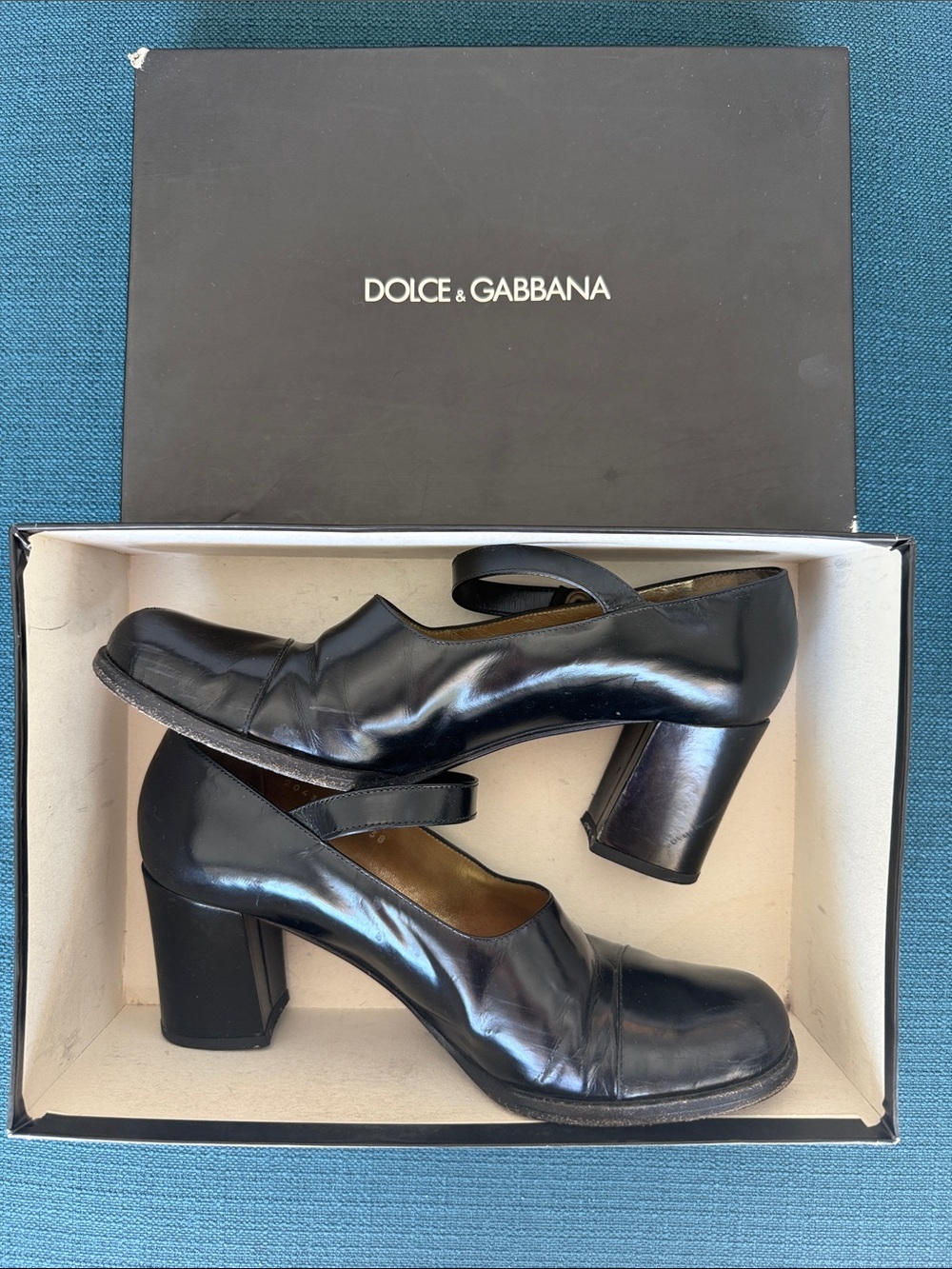 Vintage Dolce & Gabbana x Sergio Rossi Mary Jane Block Heels Leather EU 38 90s